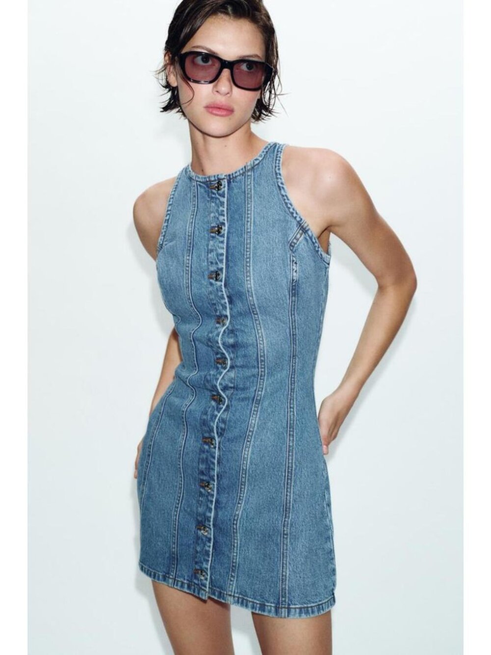 ZARA Z1975 MINI SEAMED DENIM DRESS